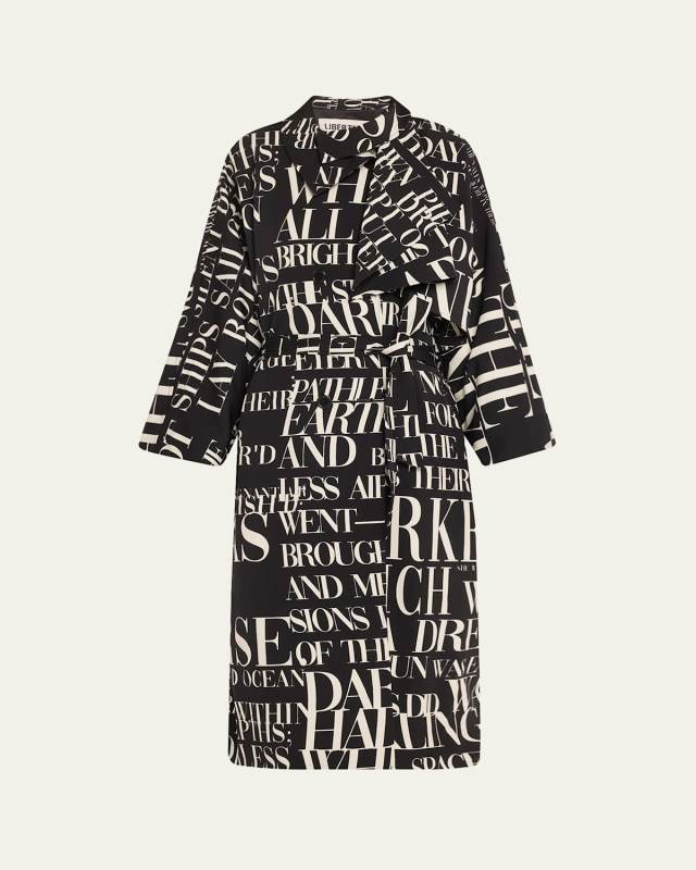New Wave Poem Noir-Print Long Trench Coat